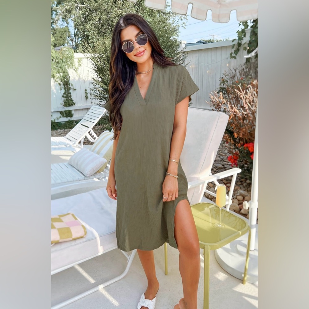 NWT Olive Green V-Neck Midi Dress
